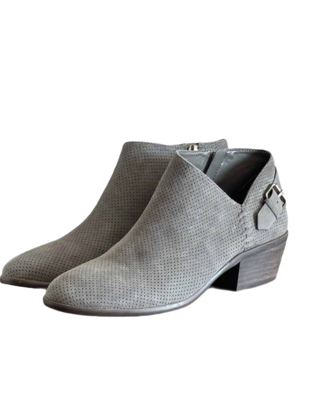 Vince Camuto Gray Ankle Boots Size 9 Perforated Zip Block Heel